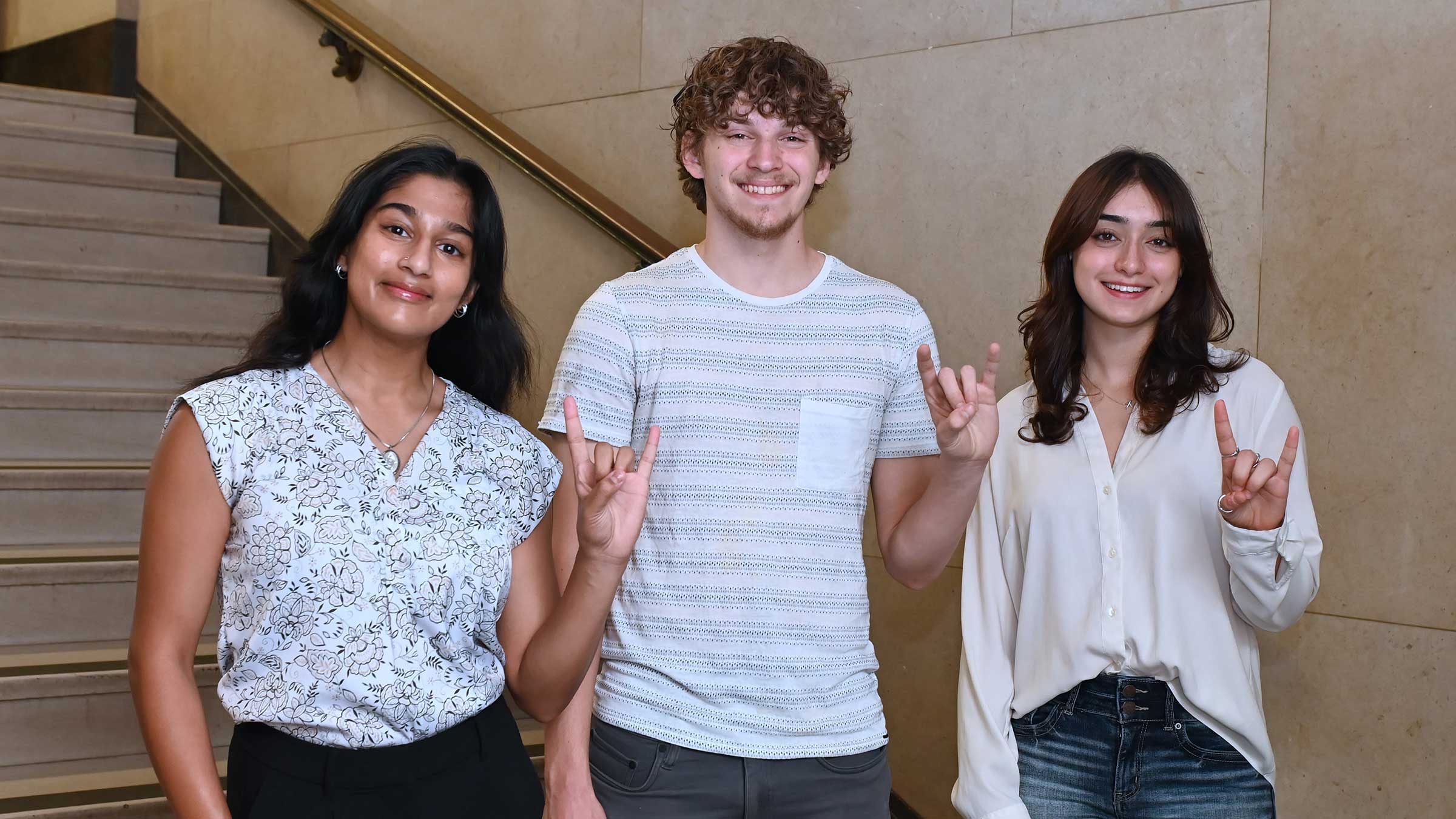 Graduates of Distinction 2025. From left: Sanjaya Kumar, Hayden Stegall, Miriam Yampuler
