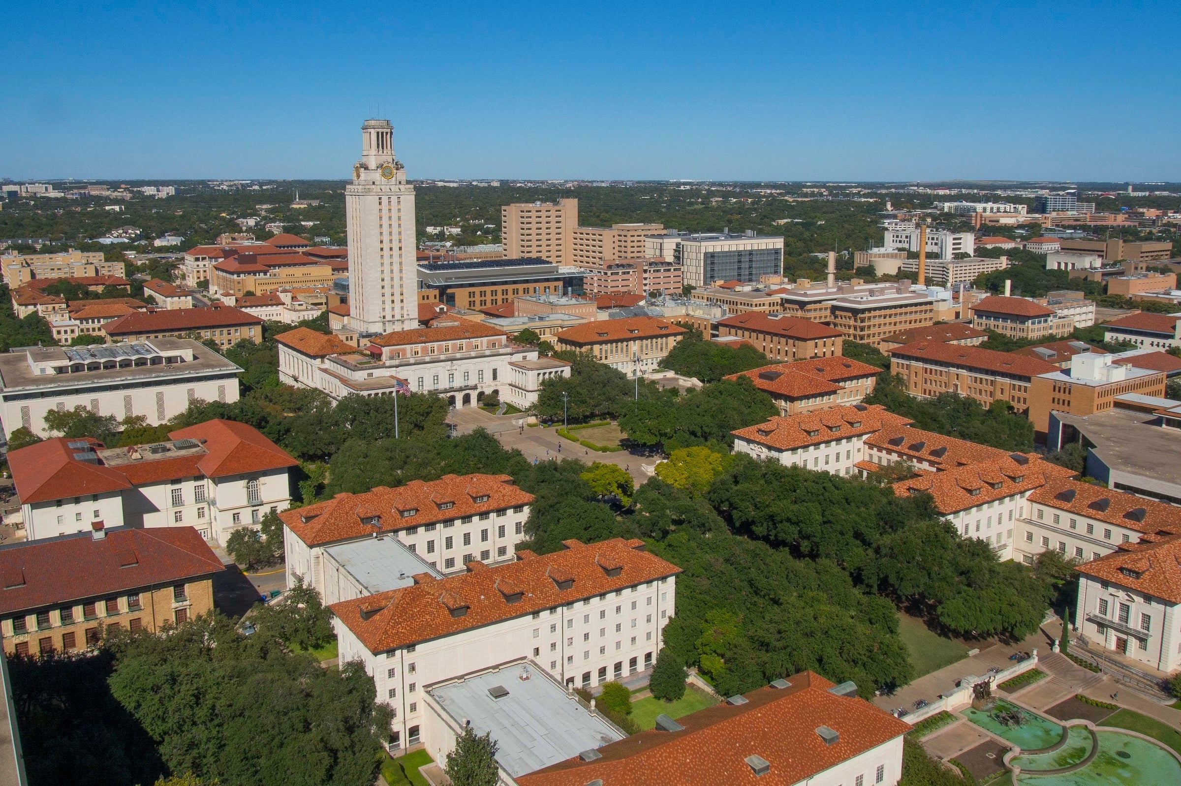 Arial photo of the UT Austin campus